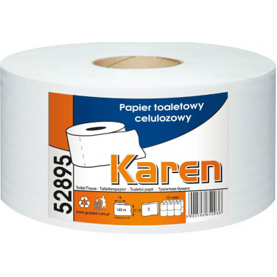 Biały papier toaletowy z celulozy Jumbo Karen